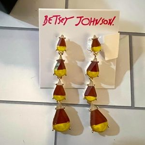 NWT Betsey Johnson Candy Corn Crystal Long Dangle Drop Earrings NEW Fall Fun